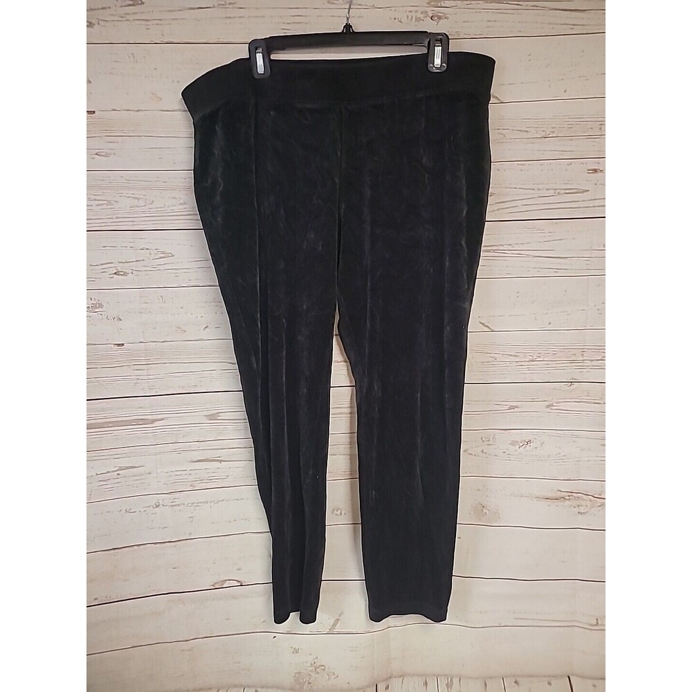 Talbots Pants Women's 2X Black Velvet Velour Stretch Cotton Blend‎ Elastic Waist